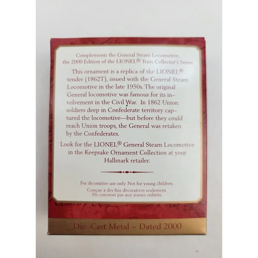 Hallmark Keepsake Lionel - The Tender For General Steam Locomotive Ornament 2000